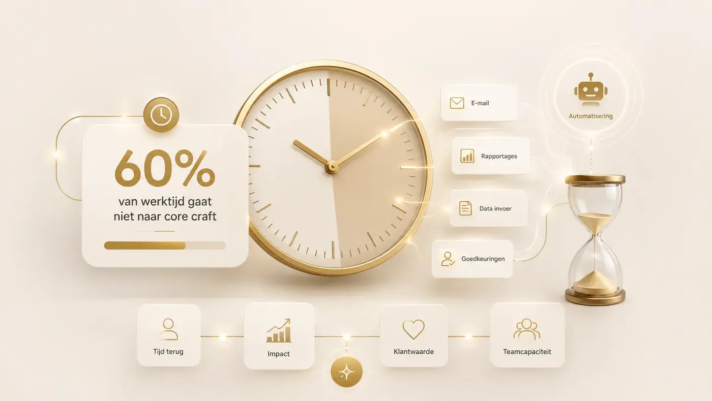 Visualisatie van hoe procesautomatisering tijd vrijmaakt voor het kernwerk van een onderneming